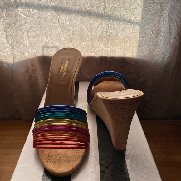 BNWB  Aquazzura Bangle Rainbow Cork Wedge Mules - Picture 6 of 7